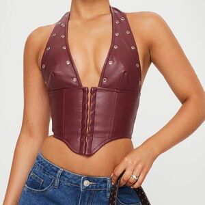Princess Polly Palladia Pu Jordy Corset Burgundy Size 8